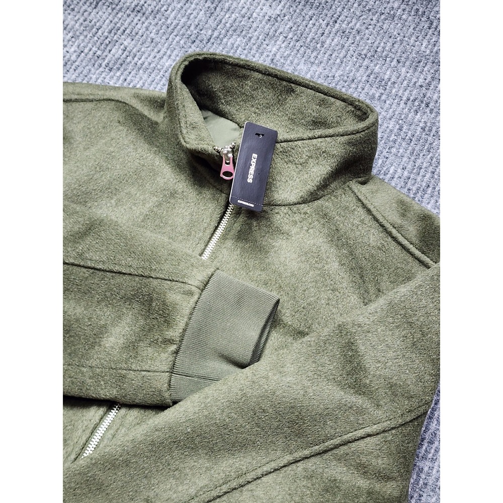 Express Mens Water Resistant Bomber Jacket Olive Green Full Zip Size M NEW
